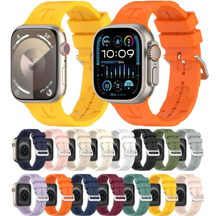 For Apple Watch Series 8 45mm H Texture Silicone Ladder Buckle Watch Band(Army Green)