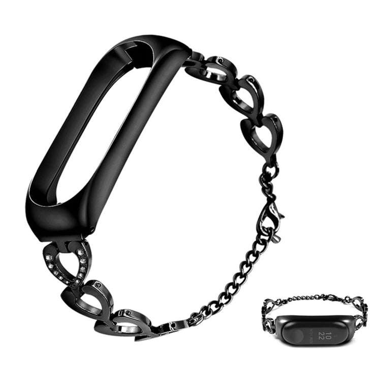 For Xiaomi Mi Band 3 / 4 Metal Heart Shape Watch Band, Color:Black