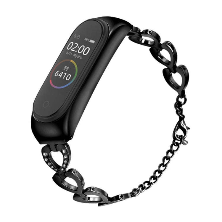 For Xiaomi Mi Band 3 / 4 Metal Heart Shape Watch Band, Color:Black