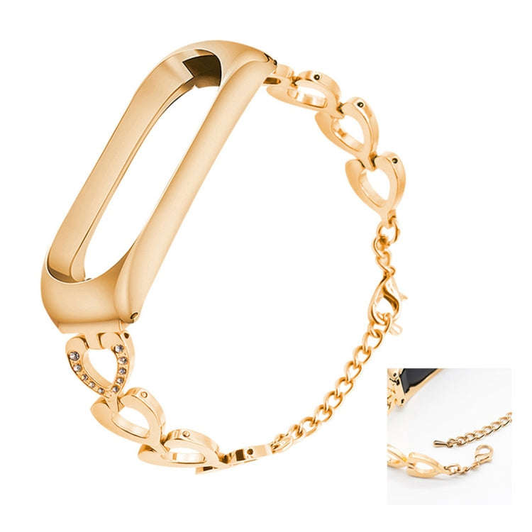 For Xiaomi Mi Band 3 / 4 Metal Heart Shape Watch Band, Color:Gold
