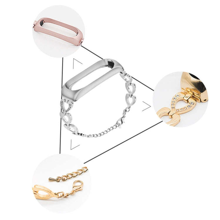 For Xiaomi Mi Band 3 / 4 Metal Heart Shape Watch Band, Color:Gold