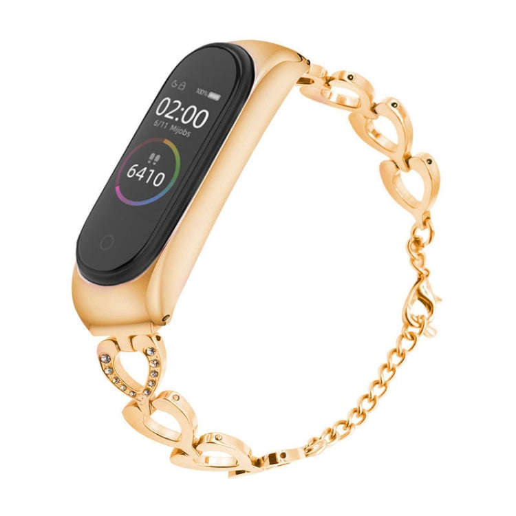 For Xiaomi Mi Band 3 / 4 Metal Heart Shape Watch Band, Color:Gold