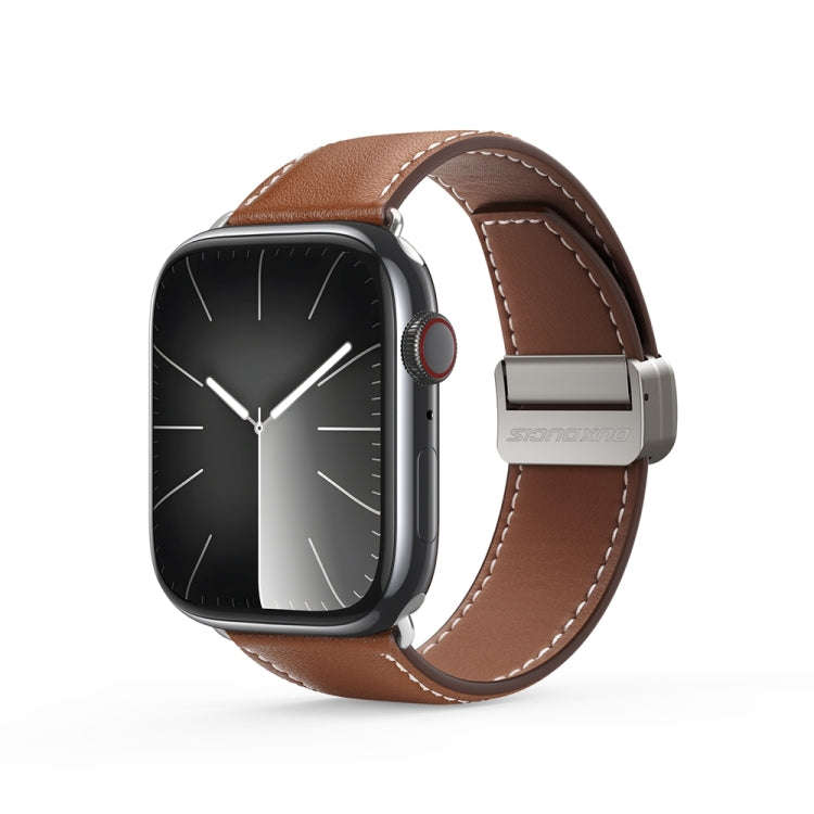 For Apple Watch SE 2023 44mm DUX DUCIS YA Series Magnetic Buckle Genuine Leather Watch Band(Brown)