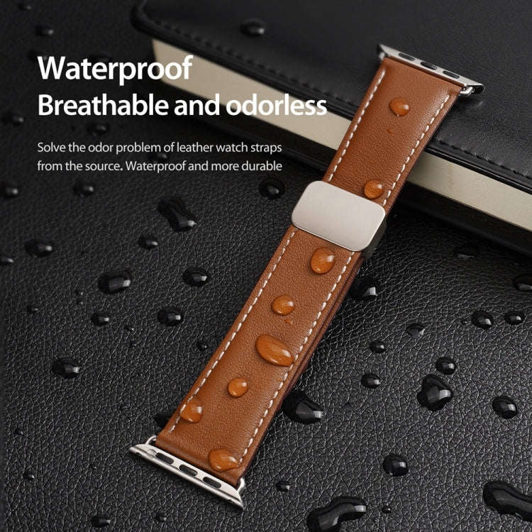 For Apple Watch SE 2023 44mm DUX DUCIS YA Series Magnetic Buckle Genuine Leather Watch Band(Brown)