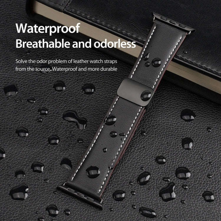 For Apple Watch SE 2023 40mm DUX DUCIS YA Series Magnetic Buckle Genuine Leather Watch Band(Black)