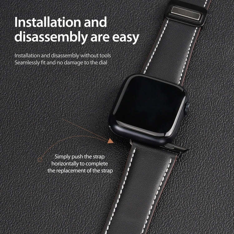 For Apple Watch SE 2023 40mm DUX DUCIS YA Series Magnetic Buckle Genuine Leather Watch Band(Black)