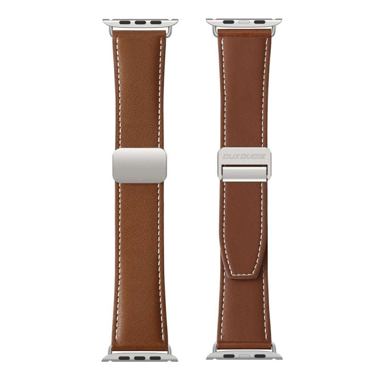 For Apple Watch SE 2022 44mm DUX DUCIS YA Series Magnetic Buckle Genuine Leather Watch Band(Brown)