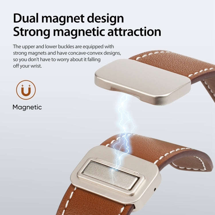 For Apple Watch SE 2022 44mm DUX DUCIS YA Series Magnetic Buckle Genuine Leather Watch Band(Brown)