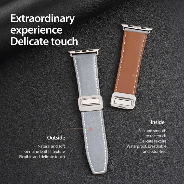For Apple Watch 42mm DUX DUCIS YA Series Magnetic Buckle Genuine Leather Watch Band(Grey)