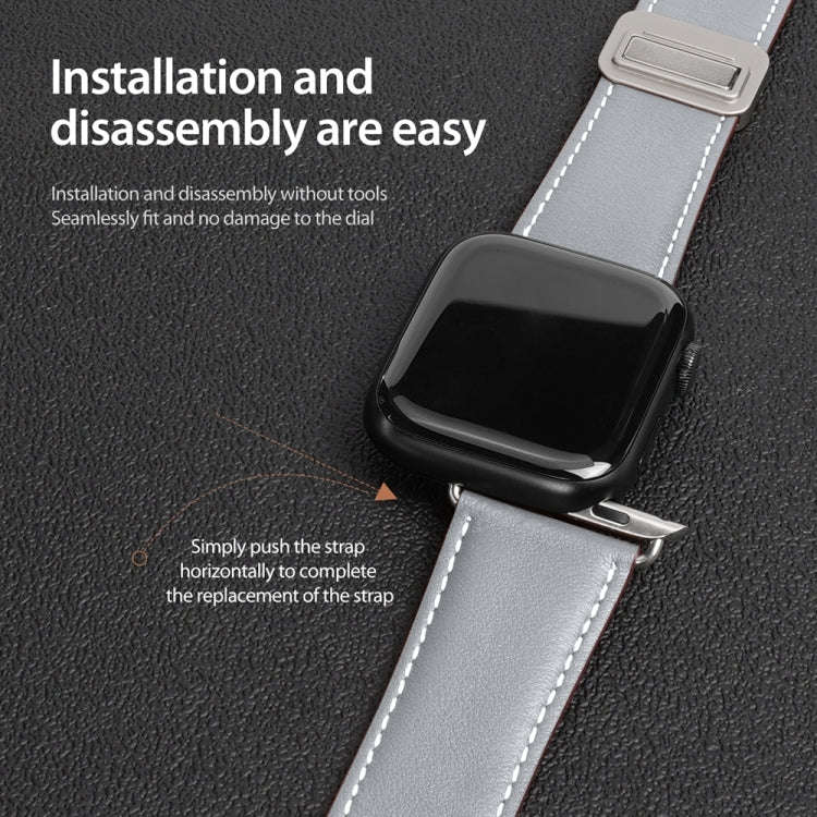 For Apple Watch 42mm DUX DUCIS YA Series Magnetic Buckle Genuine Leather Watch Band(Grey)