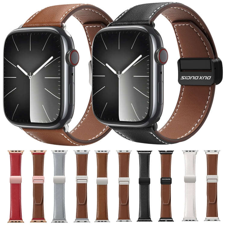For Apple Watch SE 2023 40mm DUX DUCIS YA Series Magnetic Buckle Genuine Leather Watch Band(Grey)