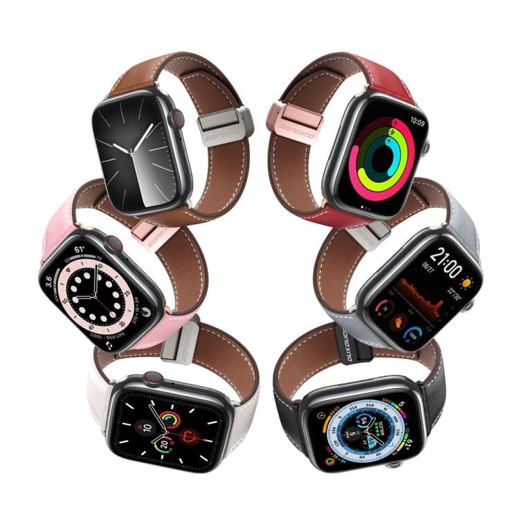 For Apple Watch SE 2023 40mm DUX DUCIS YA Series Magnetic Buckle Genuine Leather Watch Band(Black)
