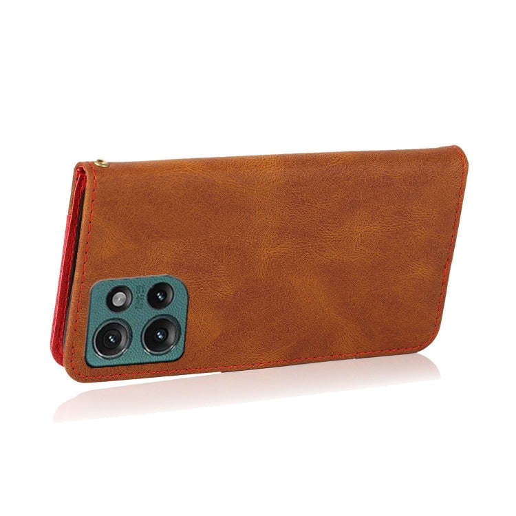 For Motorola Edge 50 5G Dual-color Stitching Leather Phone Case(Brown Red)