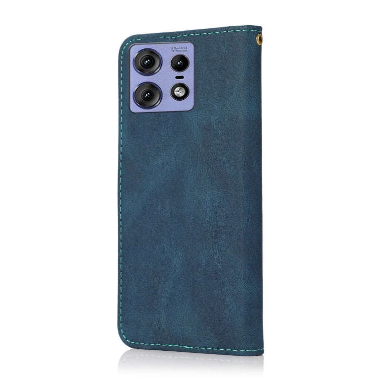 For Motorola Edge 50 Pro Dual-color Stitching Leather Phone Case(Blue Green)