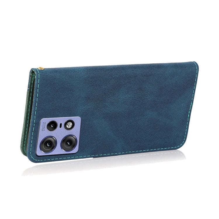 For Motorola Edge 50 Pro Dual-color Stitching Leather Phone Case(Blue Green)