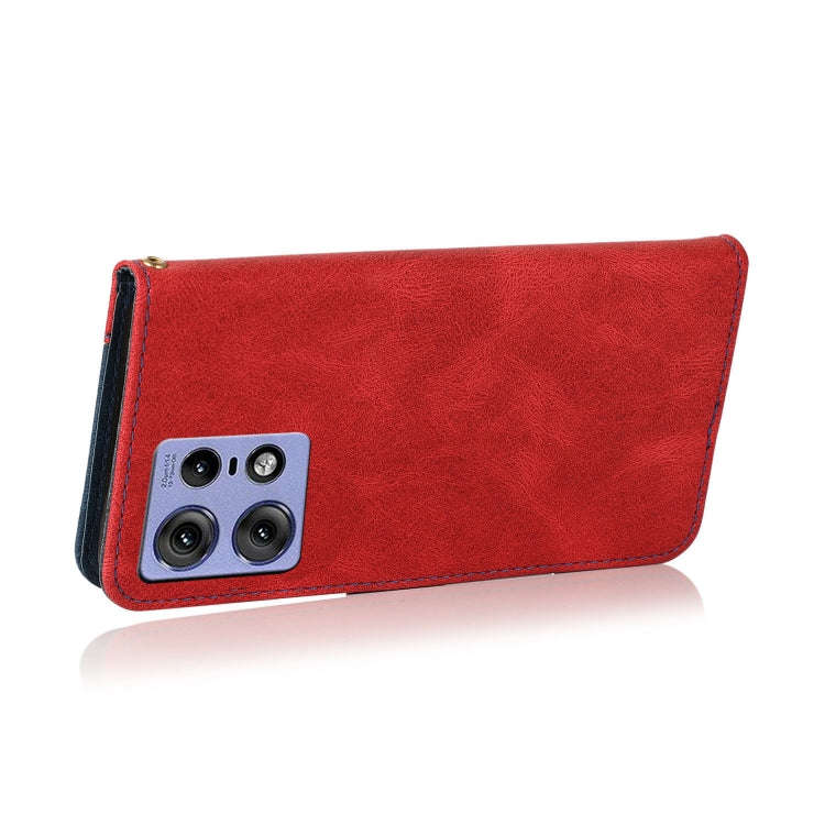 For Motorola Edge 50 Pro Dual-color Stitching Leather Phone Case(Red Blue)