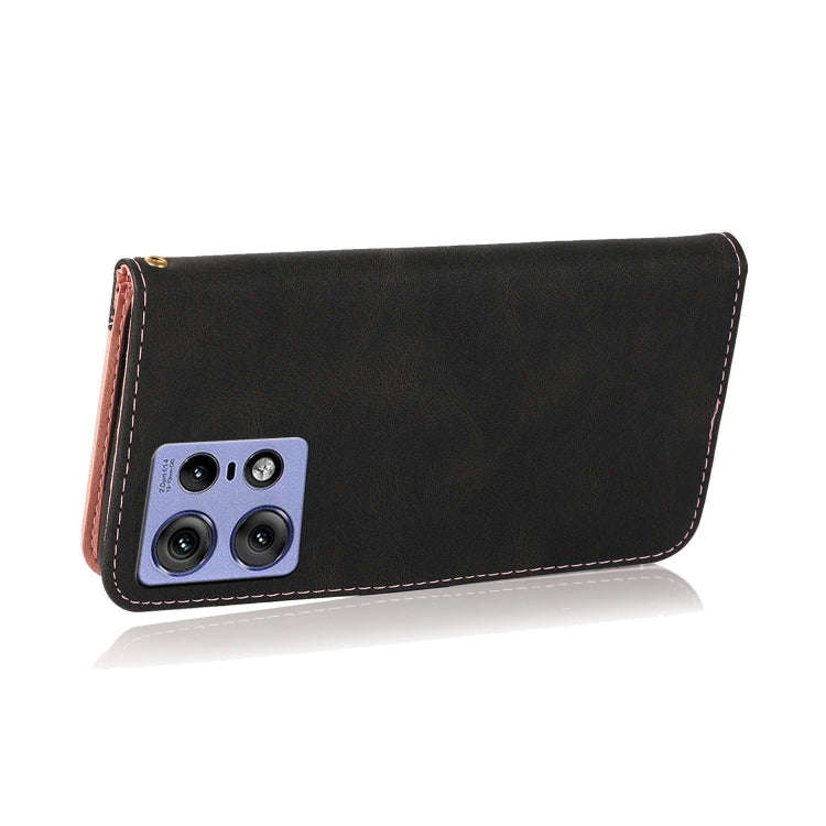 For Motorola Edge 50 Pro Dual-color Stitching Leather Phone Case(Black Rose Gold)