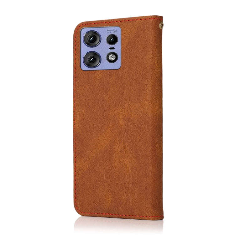 For Motorola Edge 50 Pro Dual-color Stitching Leather Phone Case(Brown Red)