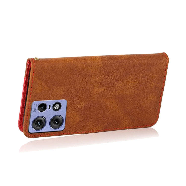 For Motorola Edge 50 Pro Dual-color Stitching Leather Phone Case(Brown Red)