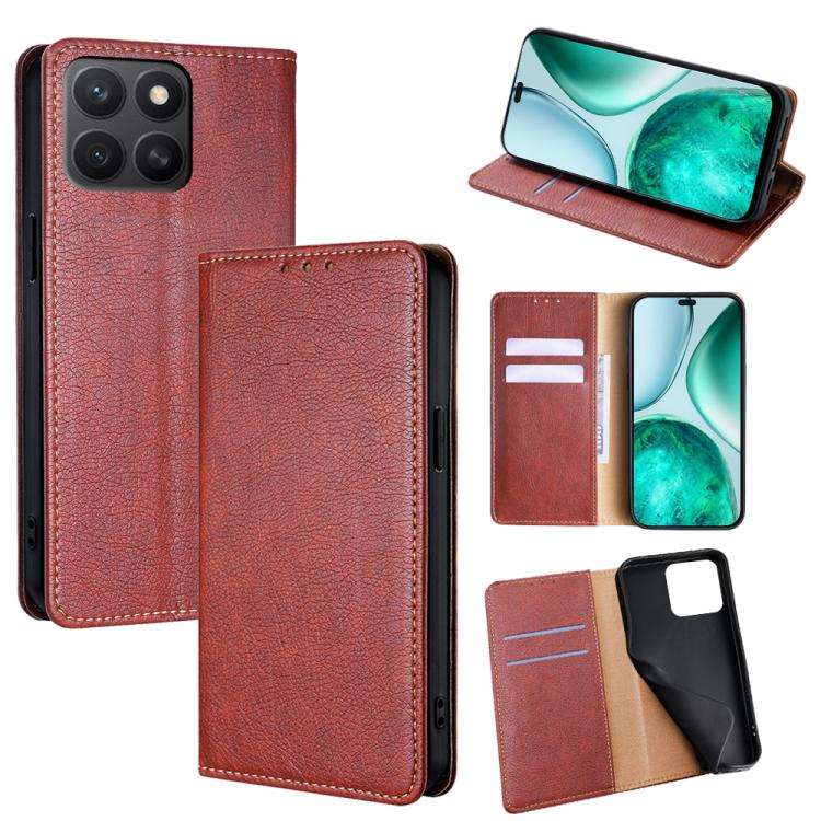 For Honor X8c 4G Gloss Oil Solid Color Magnetic Leather Phone Case(Brown)