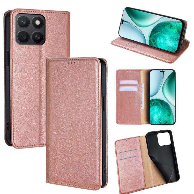 For Honor X8c 4G Gloss Oil Solid Color Magnetic Leather Phone Case(Rose Gold)