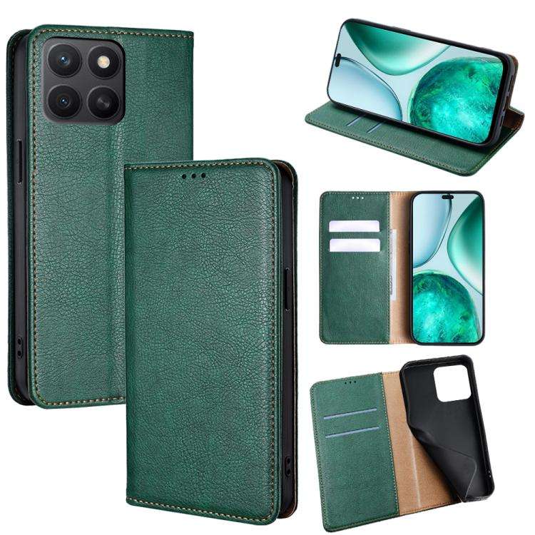 For Honor X8c 4G Gloss Oil Solid Color Magnetic Leather Phone Case(Green)