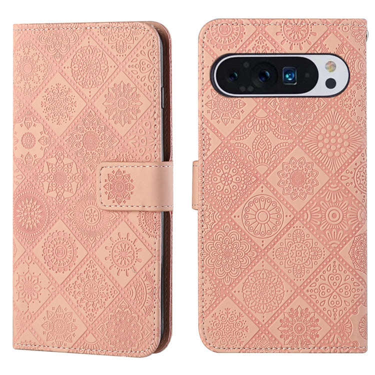 For Google Pixel 9 Pro XL Ethnic Style Embossed Pattern Leather Phone Case(Pink)
