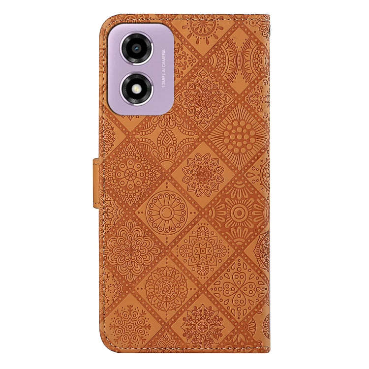 For Motorola Moto E14 Ethnic Style Embossed Pattern Leather Phone Case(Brown)
