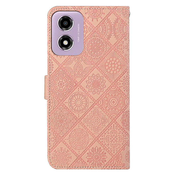 For Motorola Moto E14 Ethnic Style Embossed Pattern Leather Phone Case(Pink)