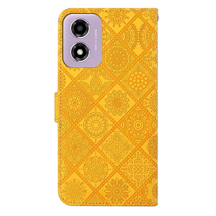 For Motorola Moto E14 Ethnic Style Embossed Pattern Leather Phone Case(Yellow)