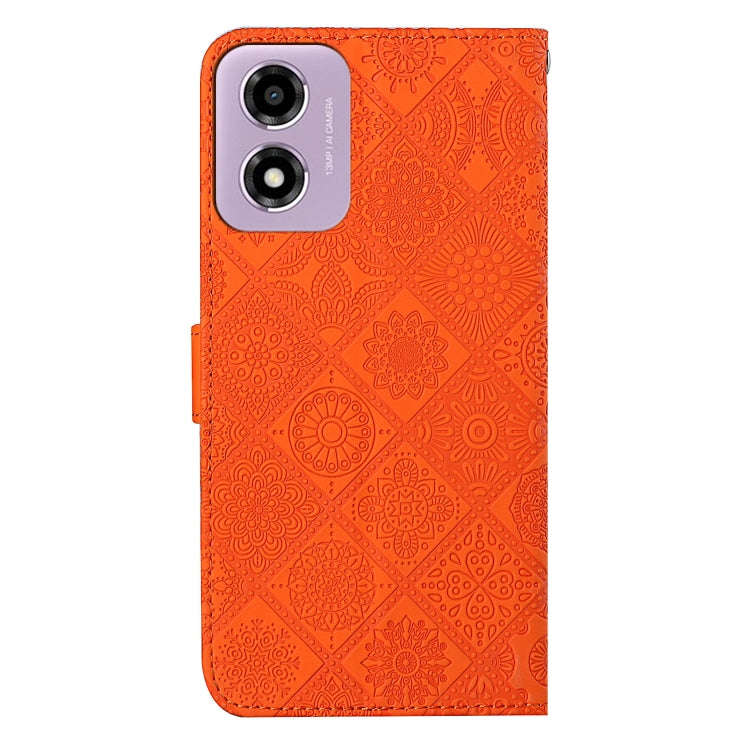 For Motorola Moto E14 Ethnic Style Embossed Pattern Leather Phone Case(Orange)