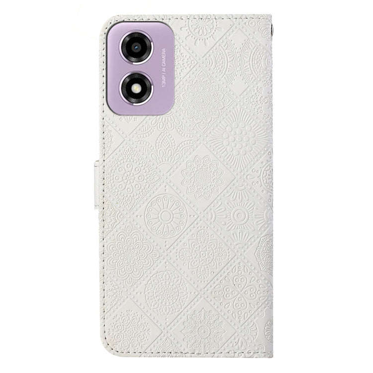 For Motorola Moto E14 Ethnic Style Embossed Pattern Leather Phone Case(White)