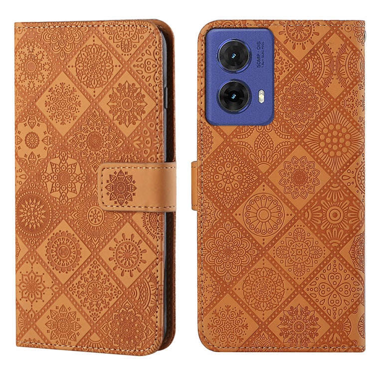 For Motorola Moto G85 Ethnic Style Embossed Pattern Leather Phone Case(Brown)