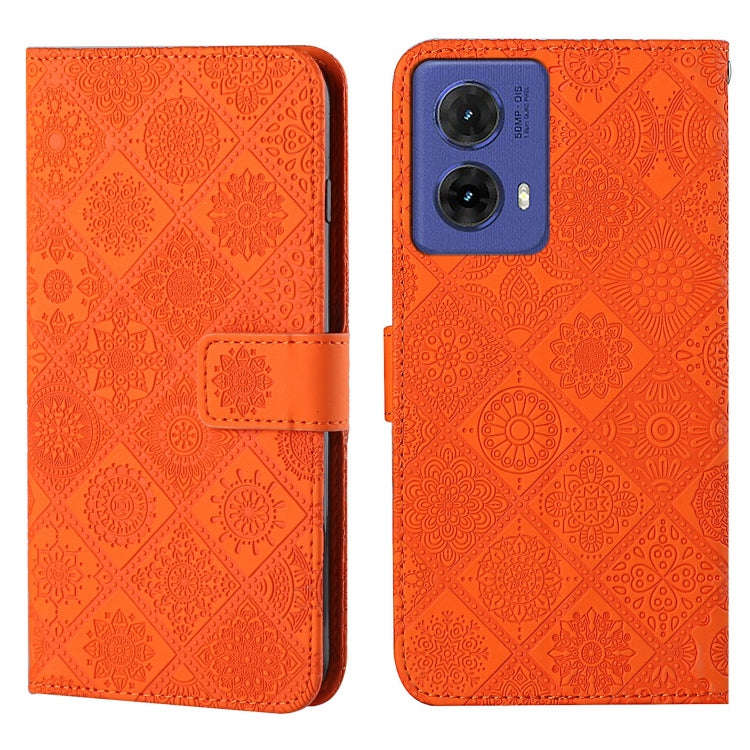 For Motorola Moto G85 Ethnic Style Embossed Pattern Leather Phone Case(Orange)