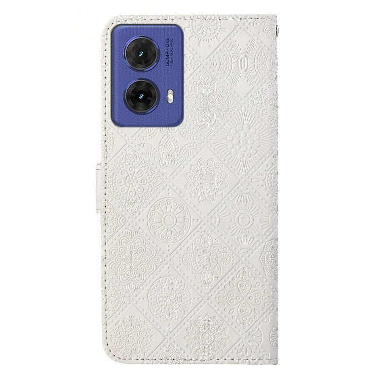 For Motorola Moto G85 Ethnic Style Embossed Pattern Leather Phone Case(White)