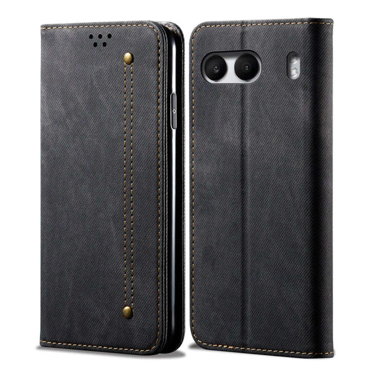For OnePlus Nord 4 Denim Texture Casual Style Horizontal Flip Leather Case(Black)