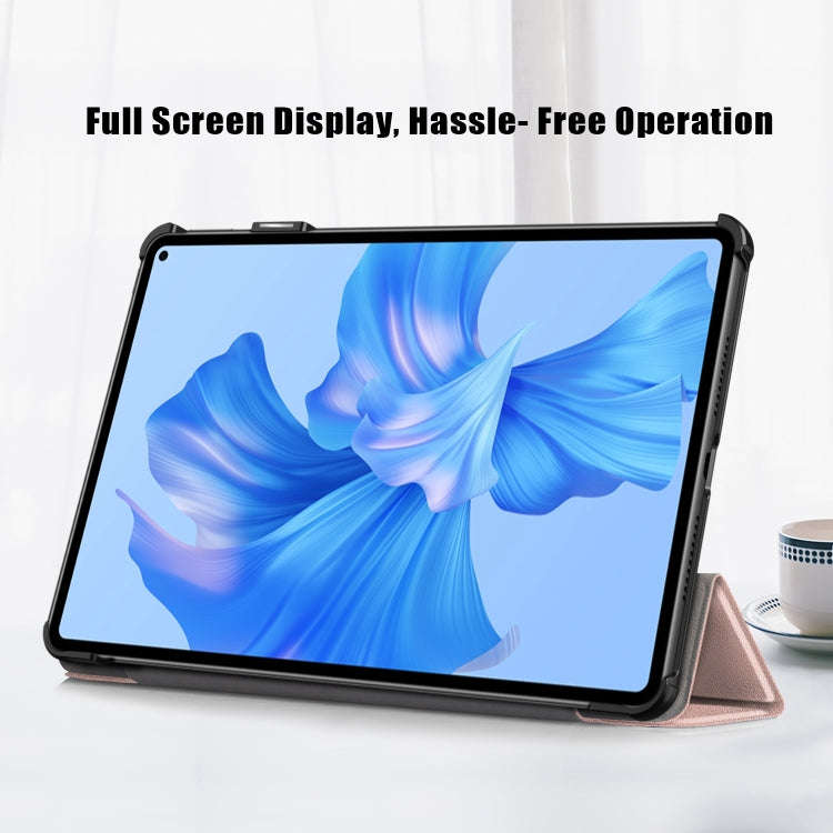 For Huawei MatePad Pro 11 2024 / 2022 Custer Pure Color 3-Fold Smart Leather Tablet Case(Rose Gold)