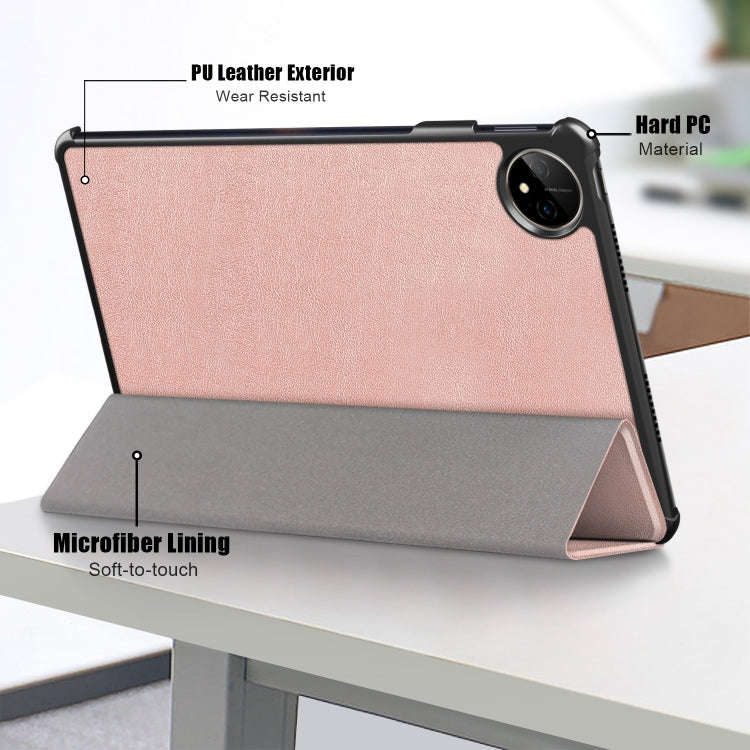For Huawei MatePad Pro 11 2024 / 2022 Custer Pure Color 3-Fold Smart Leather Tablet Case(Rose Gold)