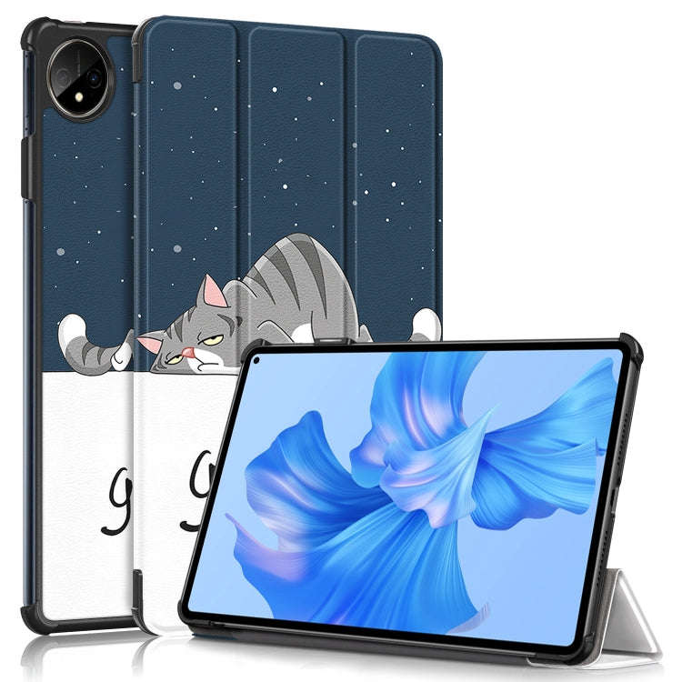 For Huawei MatePad Pro 11 2024 / 2022 Coloured Drawing 3-Fold Smart Leather Tablet Case(Lazy Cat)