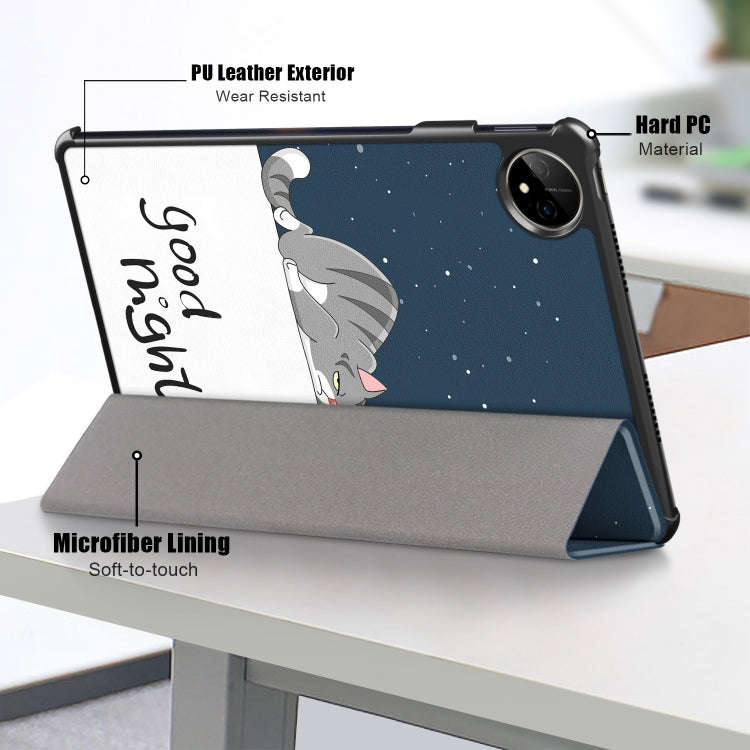 For Huawei MatePad Pro 11 2024 / 2022 Coloured Drawing 3-Fold Smart Leather Tablet Case(Lazy Cat)