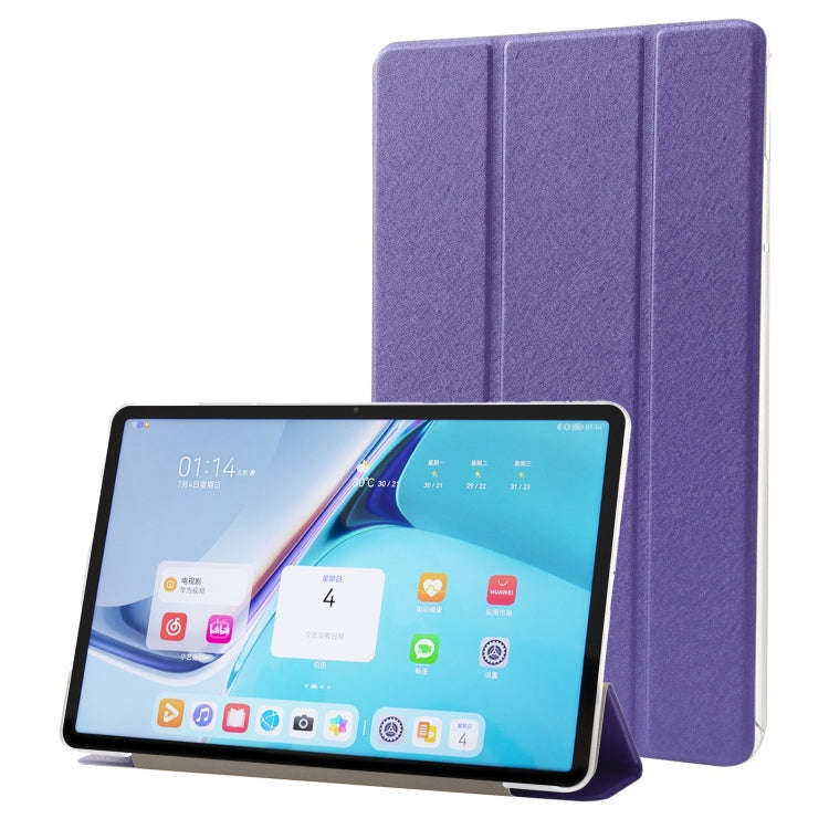 For Huawei MatePad Pro 11 2024 Silk Texture 3-Fold Leather Tablet Case(Dark Purple)