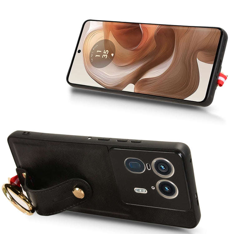 For Motorola Edge 50 Ultra Wristband Leather Back Phone Case(Black)