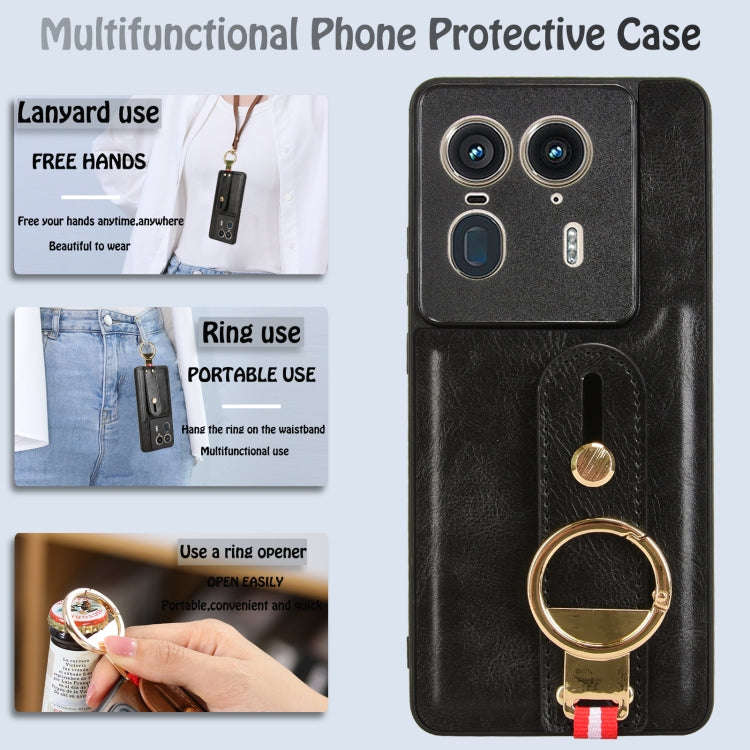 For Motorola Edge 50 Ultra Wristband Leather Back Phone Case(Black)