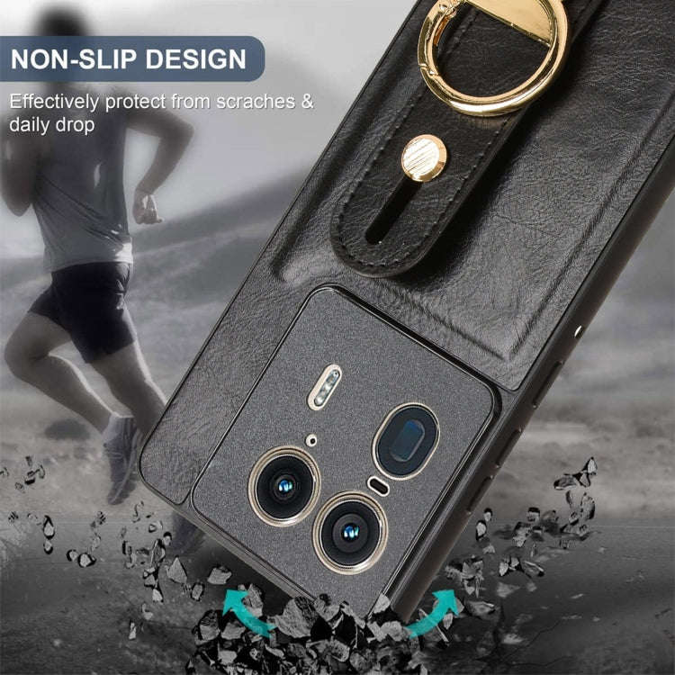 For Motorola Edge 50 Ultra Wristband Leather Back Phone Case(Black)