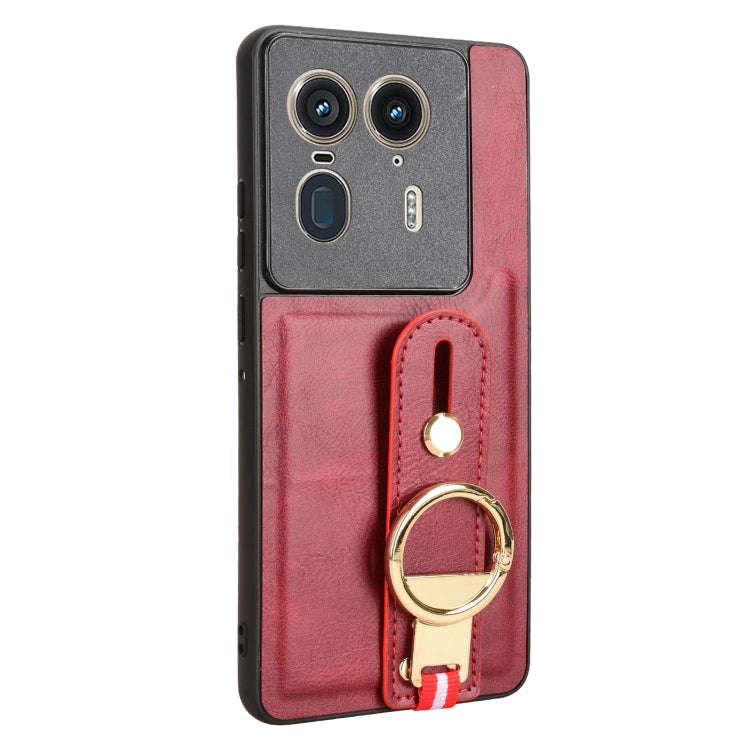 For Motorola Edge 50 Ultra Wristband Leather Back Phone Case(Red)