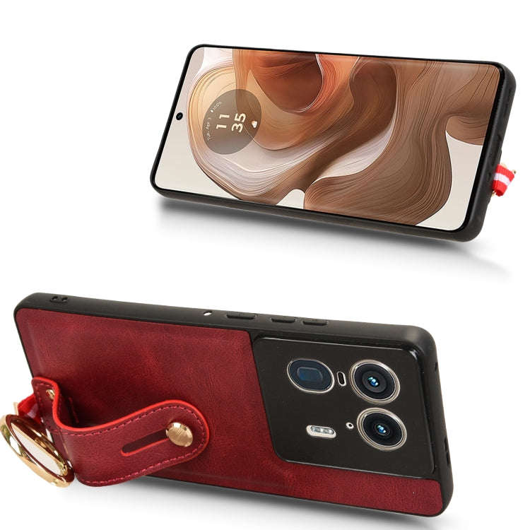 For Motorola Edge 50 Ultra Wristband Leather Back Phone Case(Red)