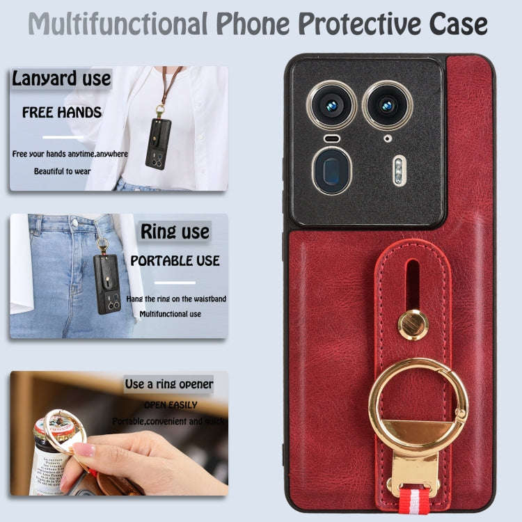 For Motorola Edge 50 Ultra Wristband Leather Back Phone Case(Red)