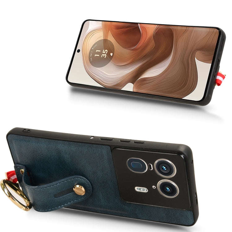 For Motorola Edge 50 Ultra Wristband Leather Back Phone Case(Blue)