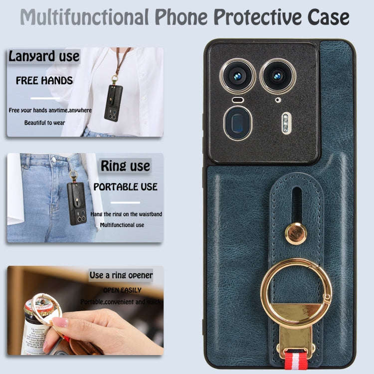 For Motorola Edge 50 Ultra Wristband Leather Back Phone Case(Blue)