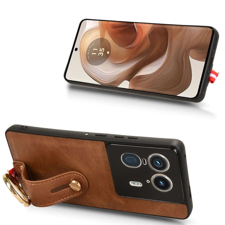 For Motorola Edge 50 Ultra Wristband Leather Back Phone Case(Brown)